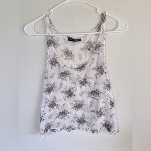 Brandy Melville Ultra Thin Floral Ruffle Tank Top One Size
